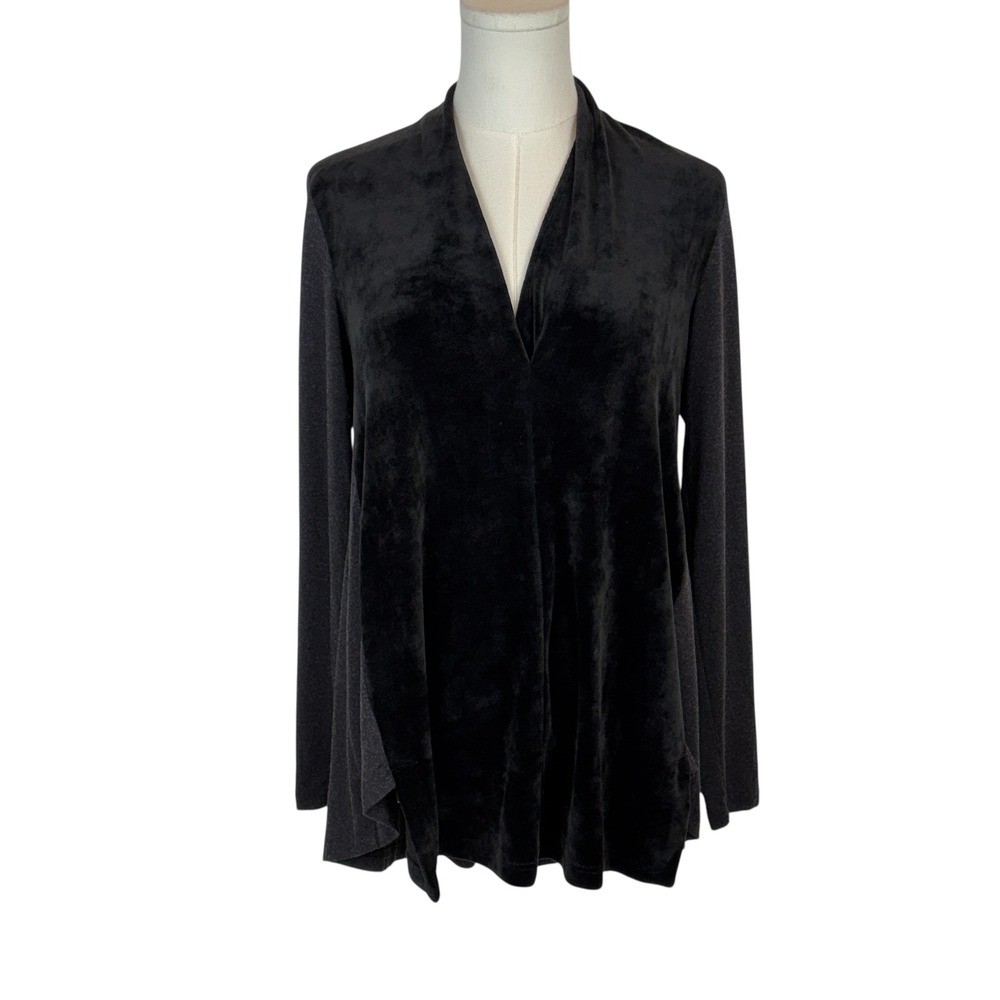 Alembika Velour & Knit Jersey V neck Long Sleeve‎ Tunic Top Sz 1/Small Black